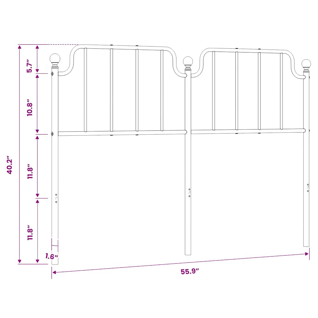 Vervangend hoofdbord 135 cm metaal wit