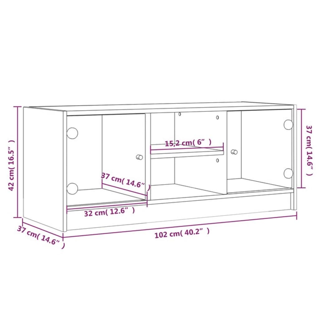 Tv-Meubel Met Glazen Deuren 02X37X42 Cm Kleurig Sonoma eiken