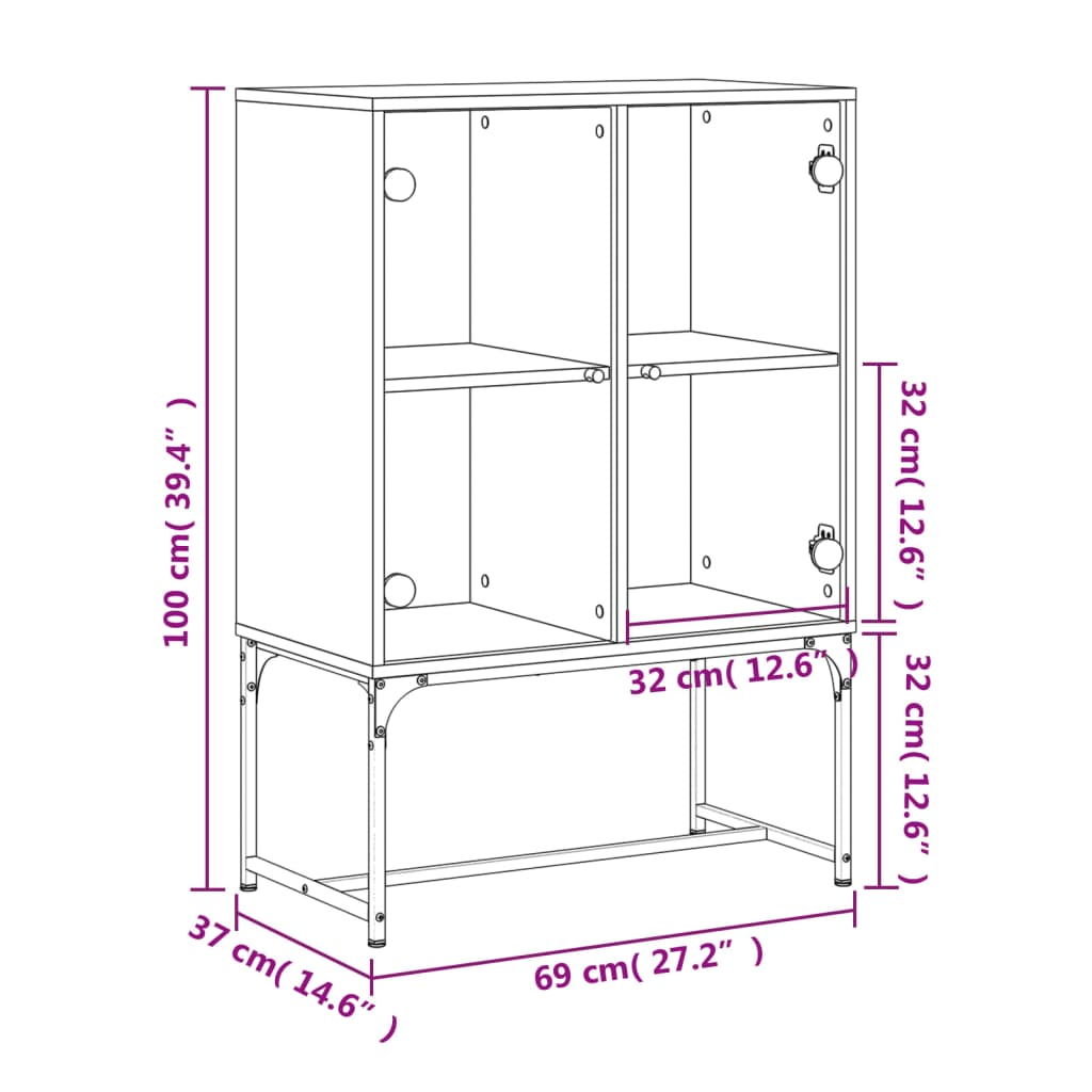 Bijzetkast Met Glazen Deuren 69X37X00 Cm Eiken Grijs sonoma