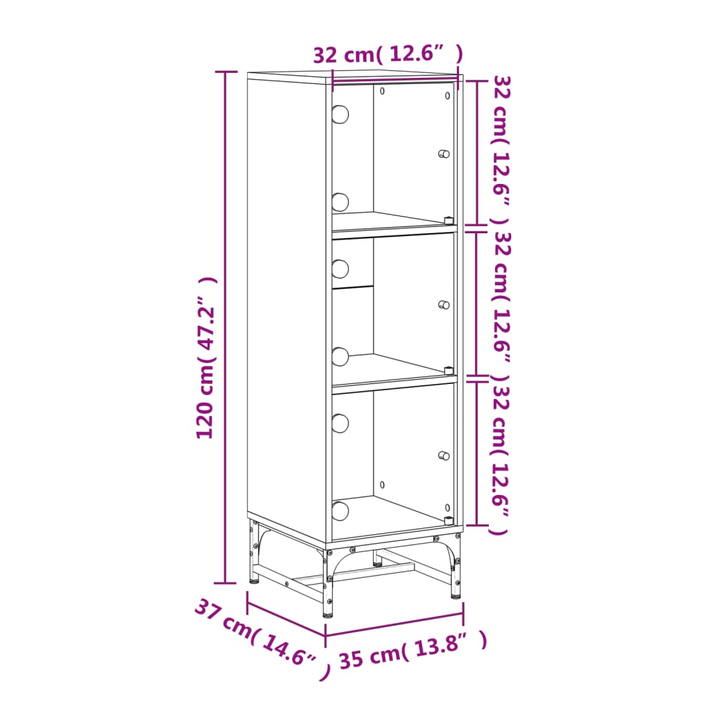 Hoge Kast Met Glazen Deuren 35X37X120 Cm Wit