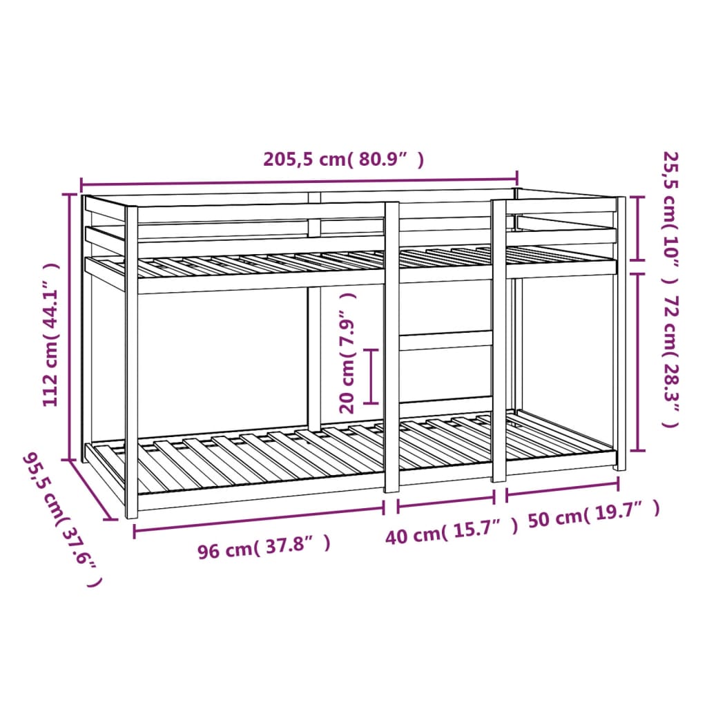 Stapelbed massief grenenhout 90x200 cm
