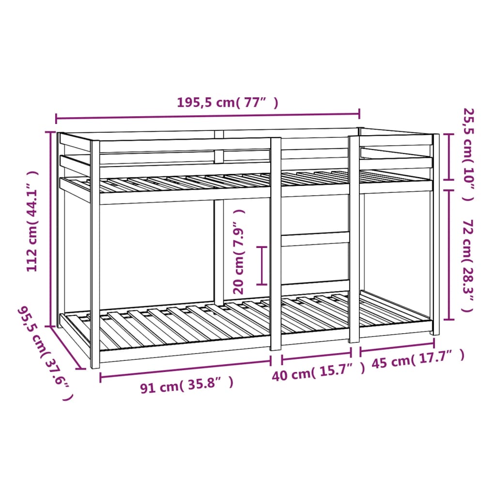 Stapelbed 90x190 cm massief grenenhout wit