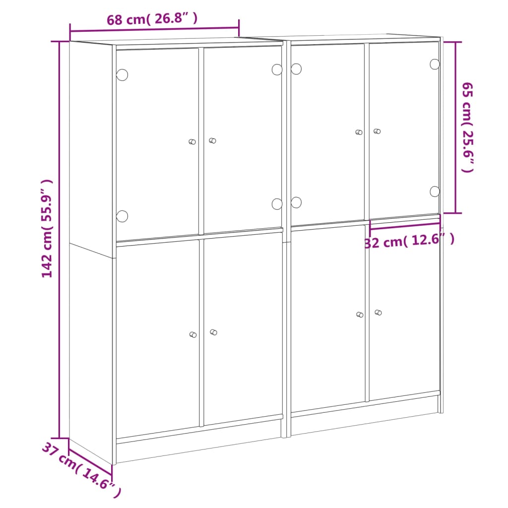 Boekenkast Met Deuren 36X37X42 Cm Bewerkt Hout Betongrijs