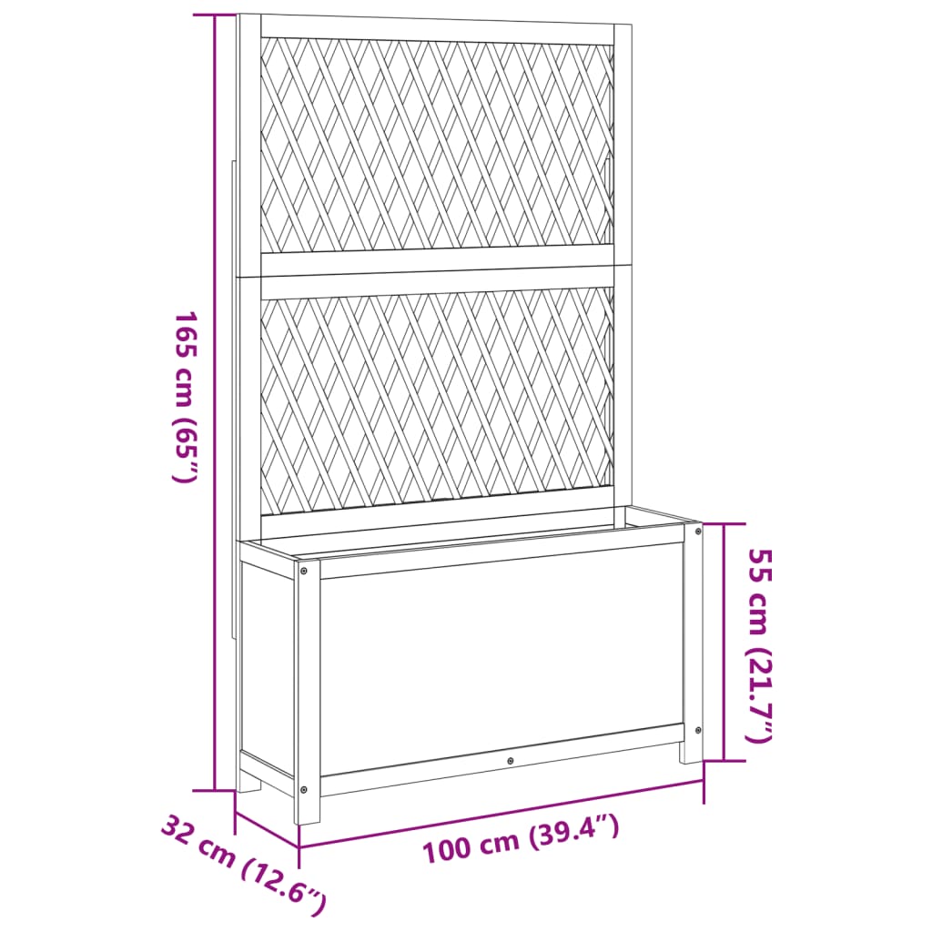 Plantenbak met latwerk 100x32x165 cm massief acaciahout