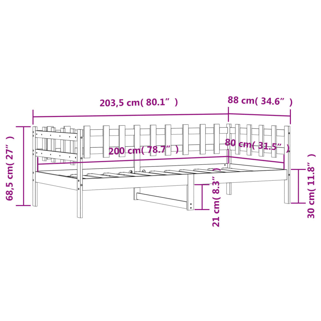 Slaapbank Massief Grenenhout 80 x 200 cm Zwart