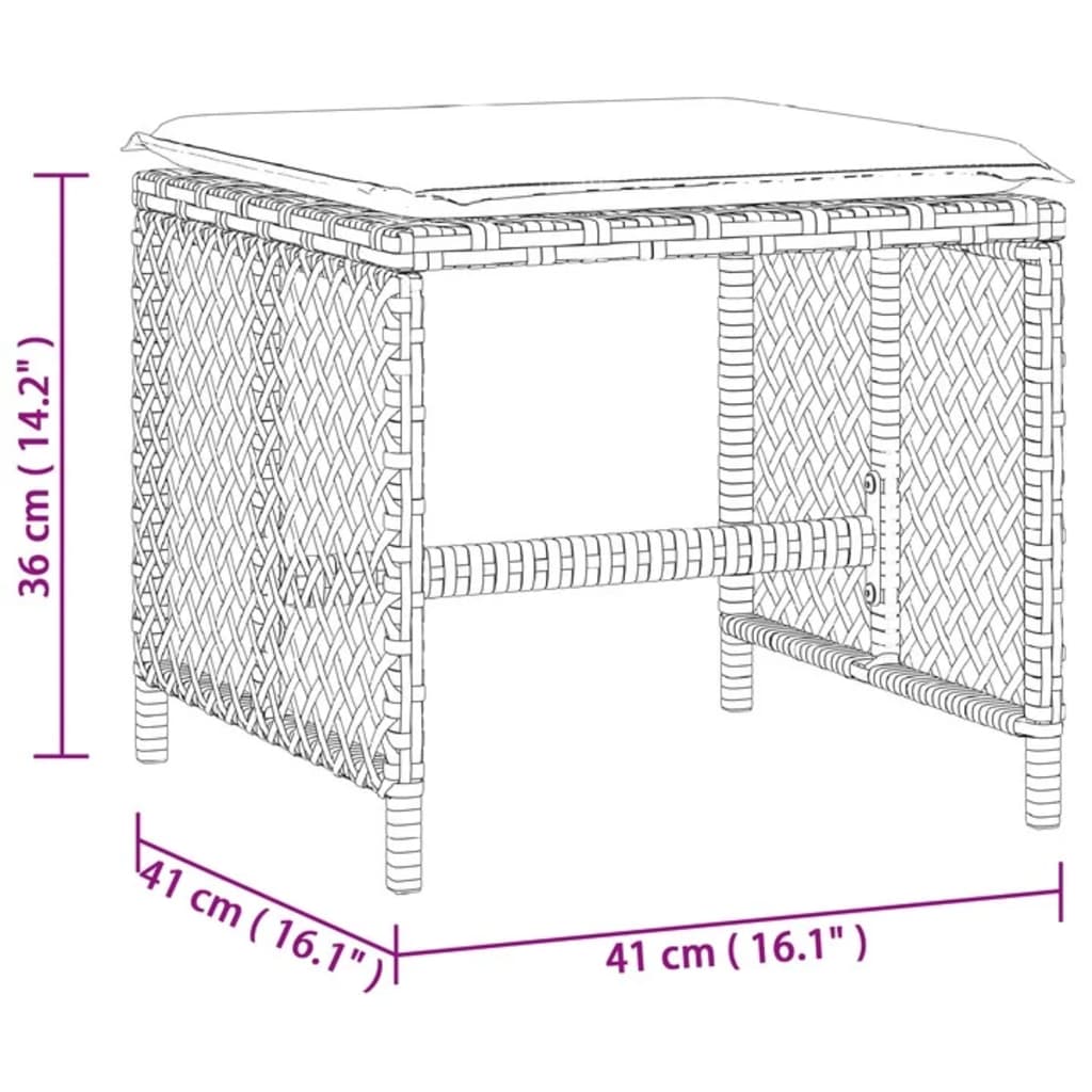 Tuinkrukken 4 st kussens 41x41x36 cm poly rattan gemengd beige