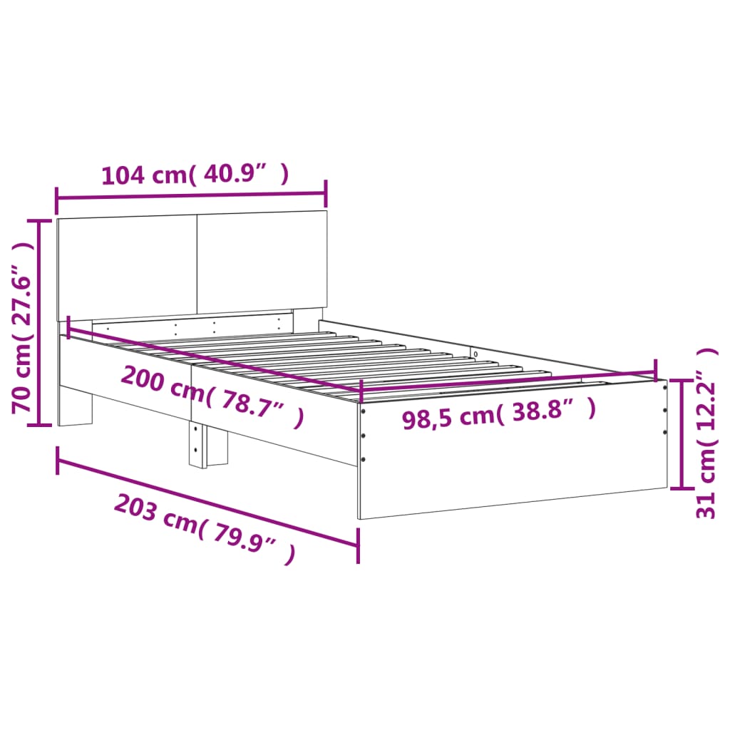 Bedframe met hoofdeinde bewerkt hout betongrijs 100x200 cm