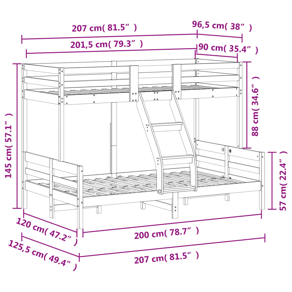 Stapelbed massief grenenhout wasbruin 90x200/120x200 cm