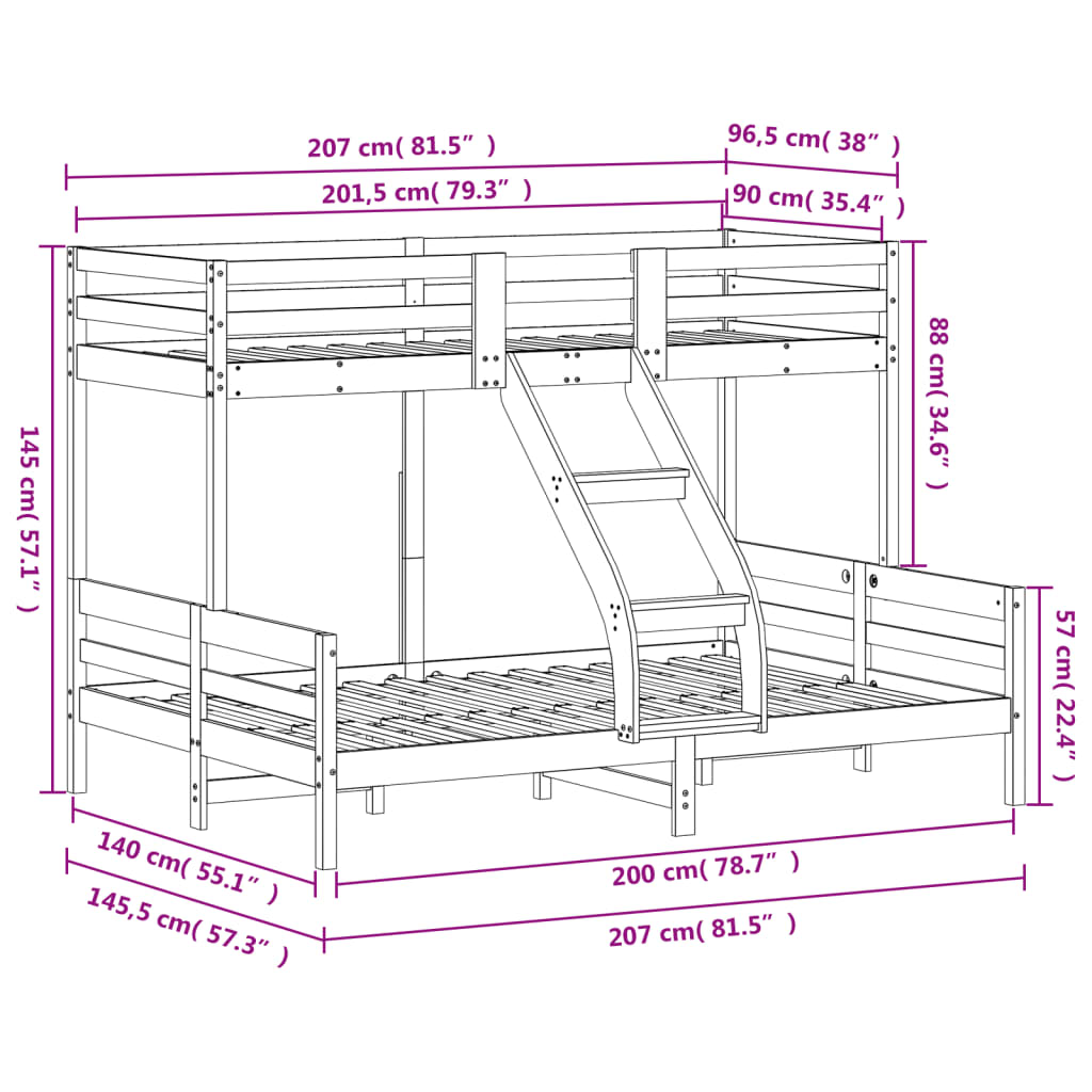 Stapelbed massief grenenhout wit 90x200/140x200 cm