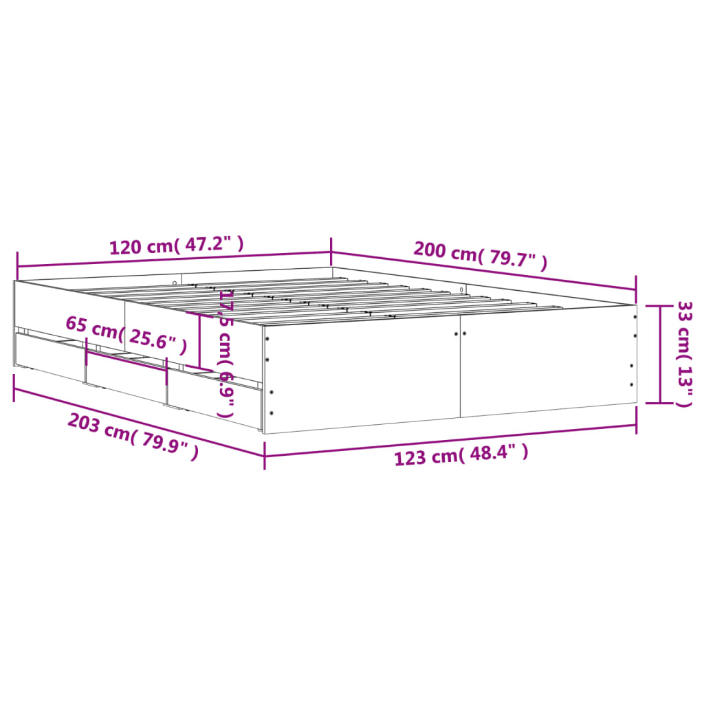 Bedframe met lades bewerkt hout wit 120x200 cm