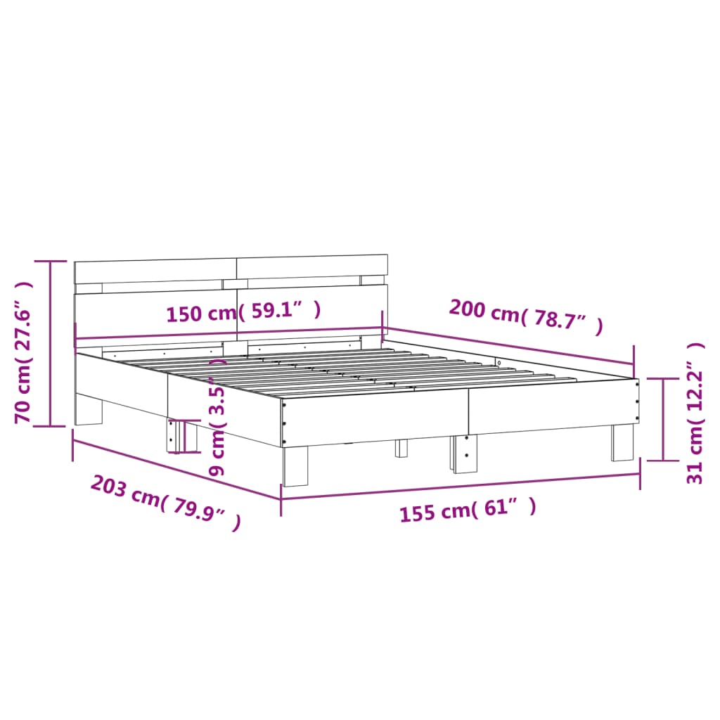 Bedframe Met Hoofdeinde Bewerkt Hout Gerookt eiken 150 x 200 cm