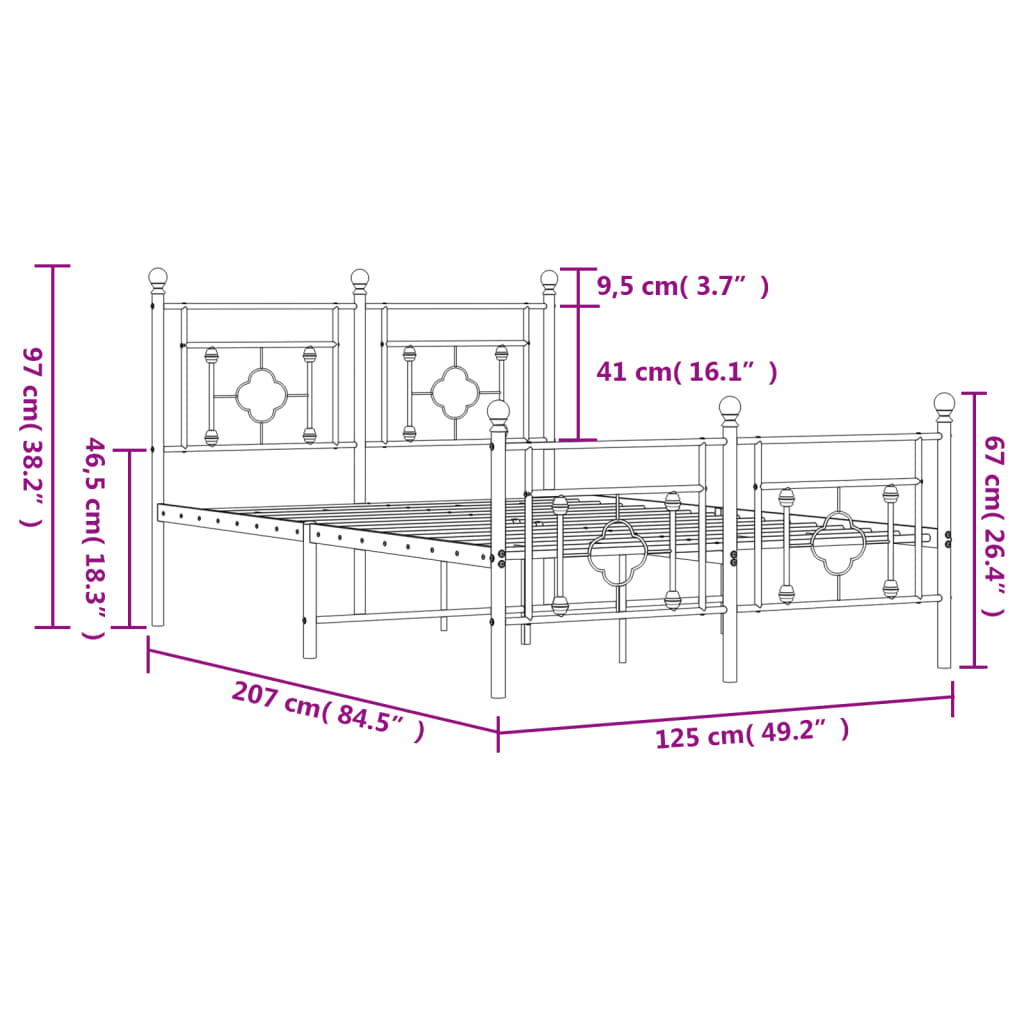 Bedframe Met Hoofd- En Voeteneinde Metaal 120 x 200 cm Wit met hoofdbord & voetbord