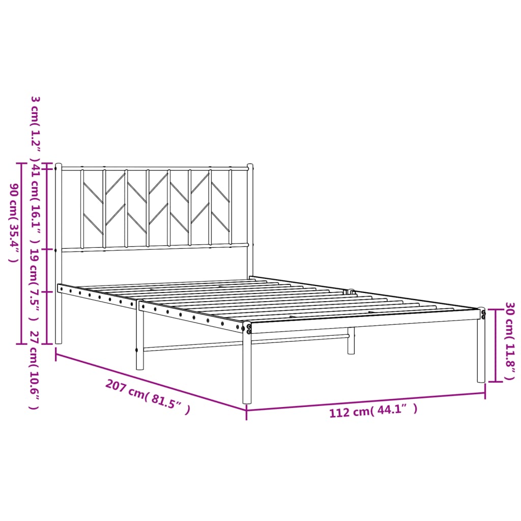 Bedframe Metaal 107 x 203 cm Wit met hoofdbord