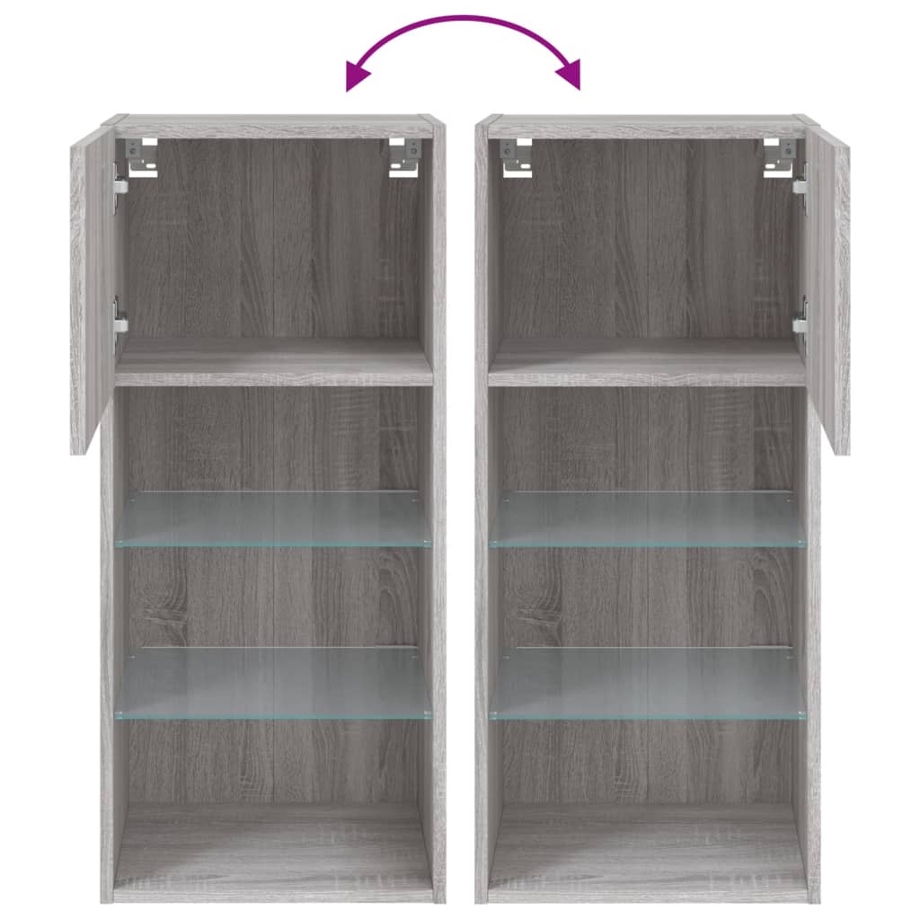 Tv-Meubel Met Led-Verlichting 40,5X30X90 Cm Eiken 1 40.5 x 30 x 90 cm Grijs sonoma