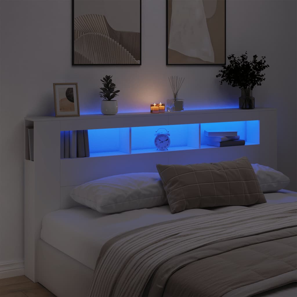 Hoofdeinde Met Led 200X8,5X03,5 Cm Bewerkt Hout 200 x 103.5 cm Wit