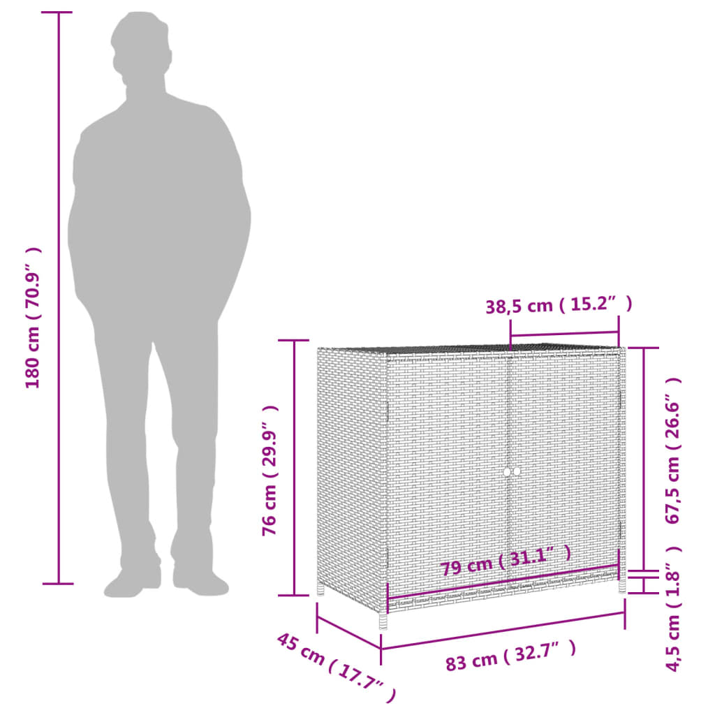 Tuinkast 83X45X76 Cm Poly Rattan Bruin