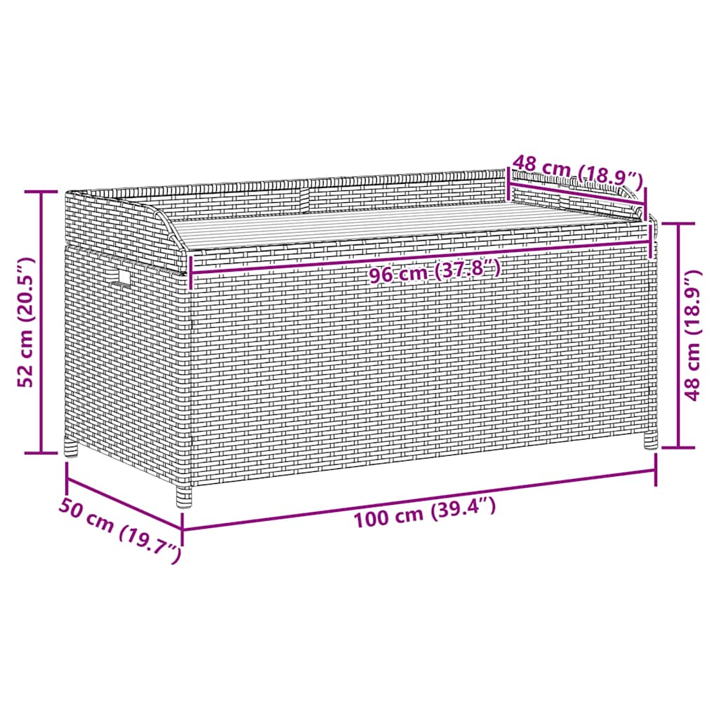 Opbergbankje 100x50x52 cm poly rattan en acaciahout zwart