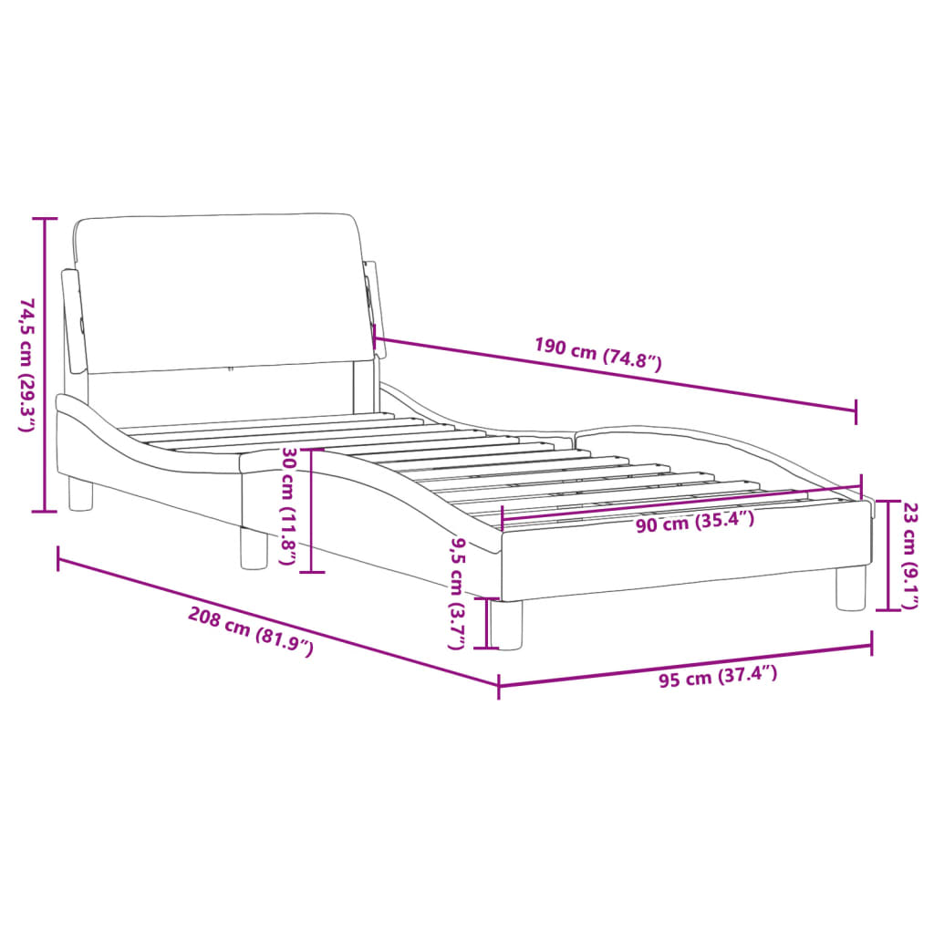 Bedframe met hoofdeinde "Dover" 90x190 cm stof crème