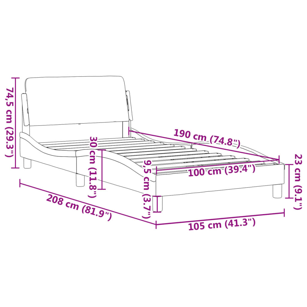 Bedframe "Dover" kunstleer zwart en wit 100x190 cm