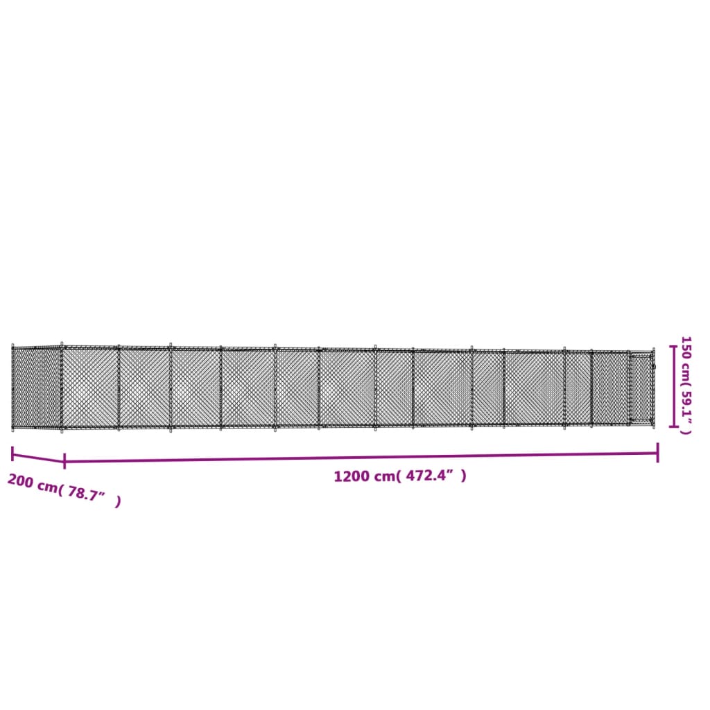 Hondenhok Met Deur 12X2X1,5 M Gegalvaniseerd Staal Grijs 12 x 2 x 1.5 m 1 deur