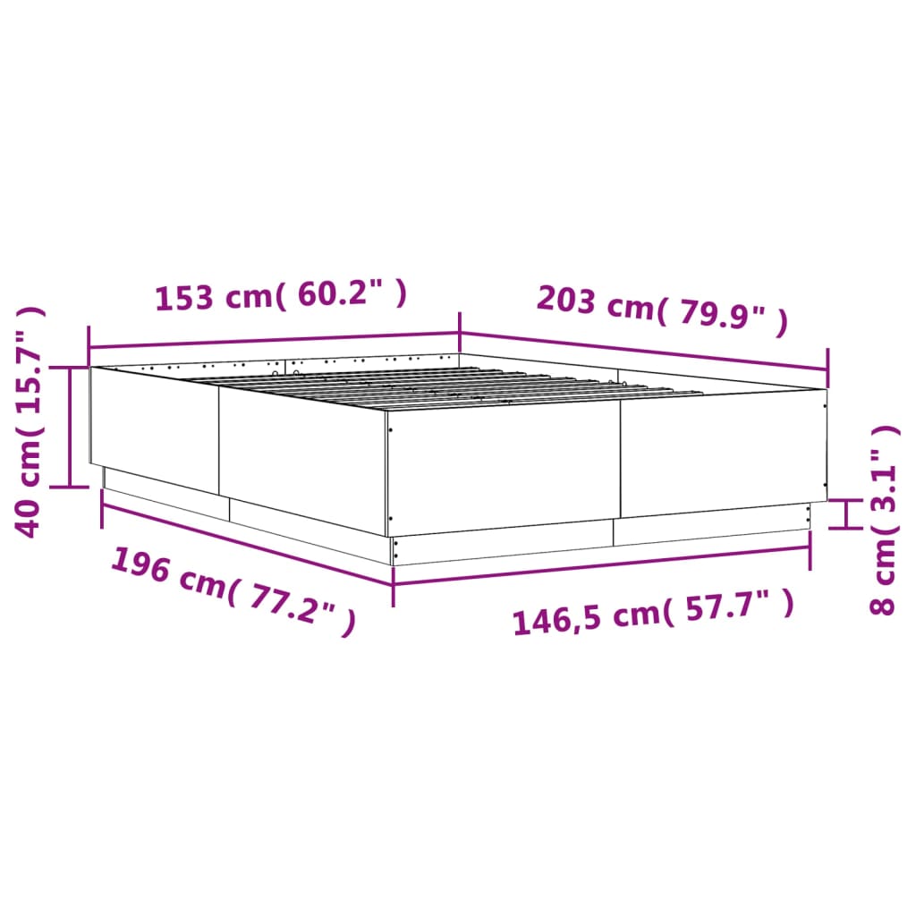 Bedframe Met Led-Verlichting Grijs Sonoma Eiken 150X200 Cm Donkerbruin