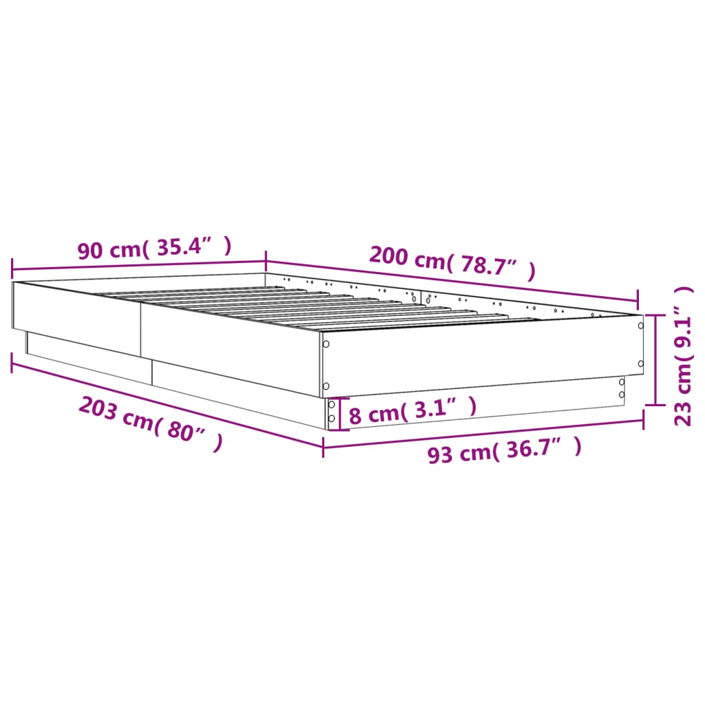 Bedframe Bewerkt Hout Wit 90X200 Cm