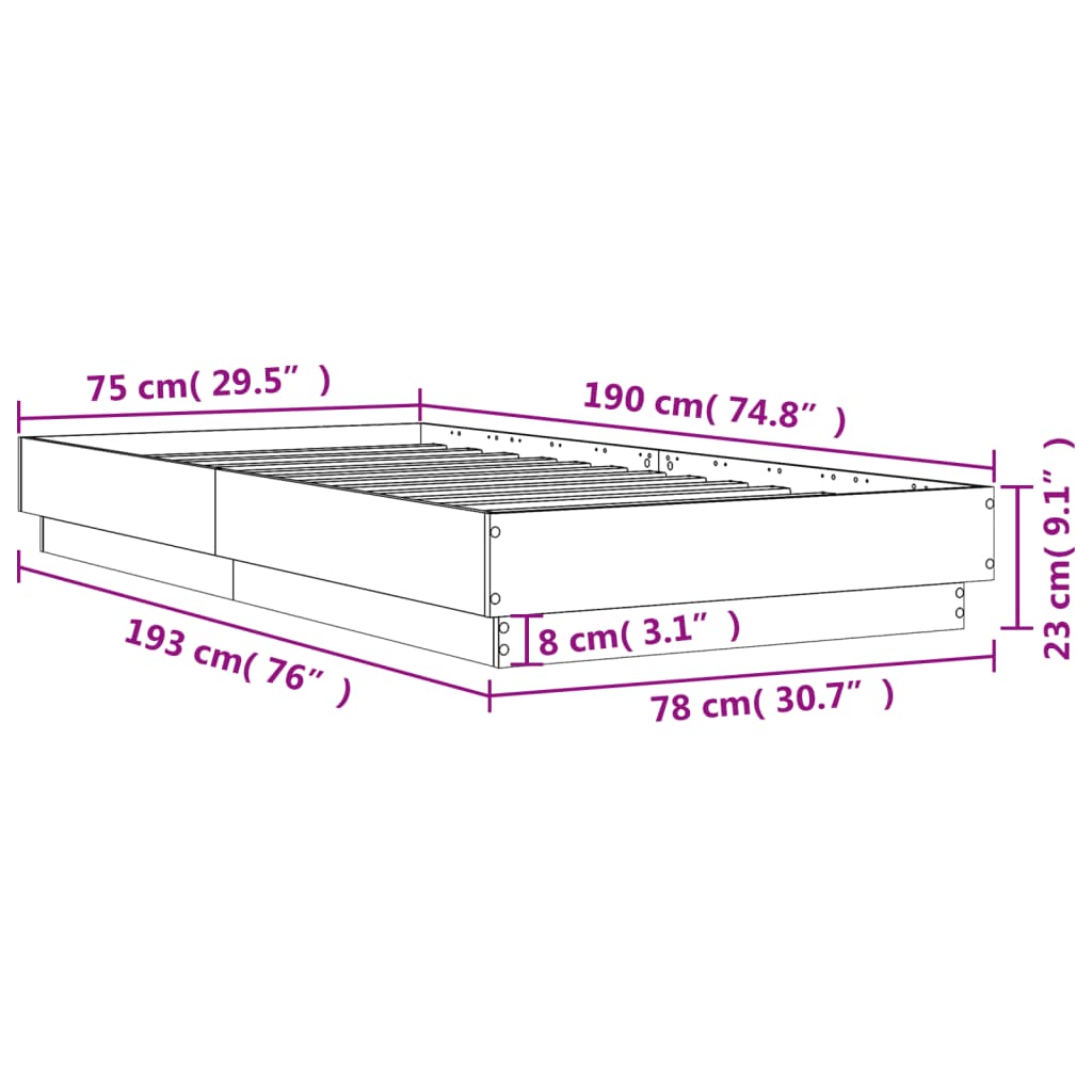 Bedframe bewerkt hout gerookt eikenkleurig 75x190 cm