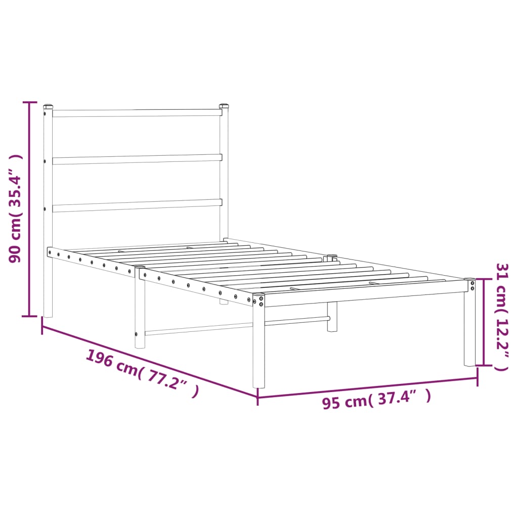 Bedframe Metaal 90 x 190 cm Wit met hoofdbord
