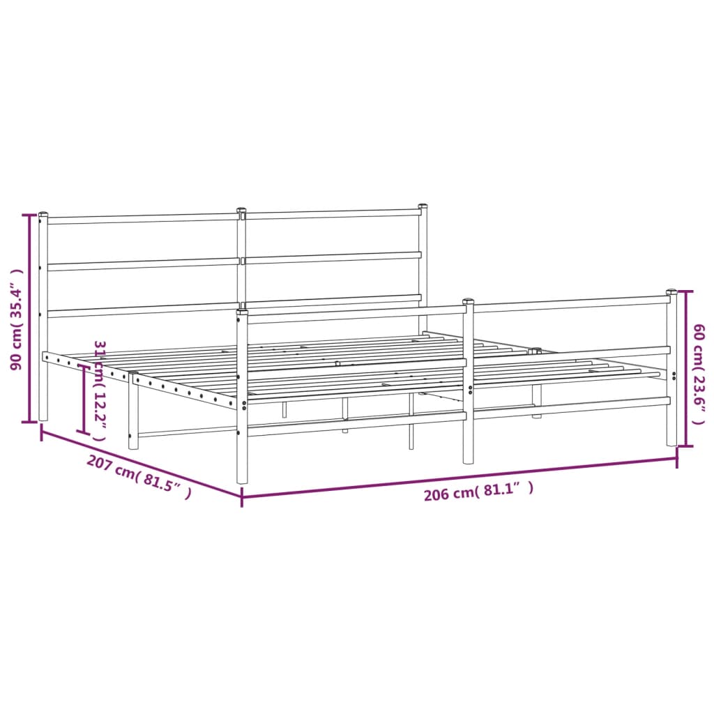 Bedframe Met Hoofd- En Voeteneinde Metaal 200 x 200 cm Wit met hoofdbord & voetbord