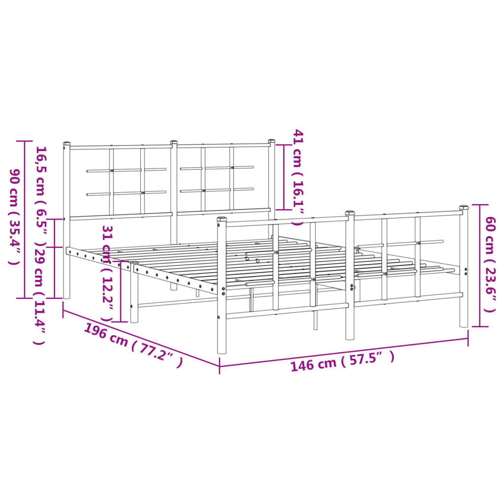Bedframe Met Hoofd- En Voeteneinde Metaal Zwart 140 x 190 cm met hoofdbord & voetbord