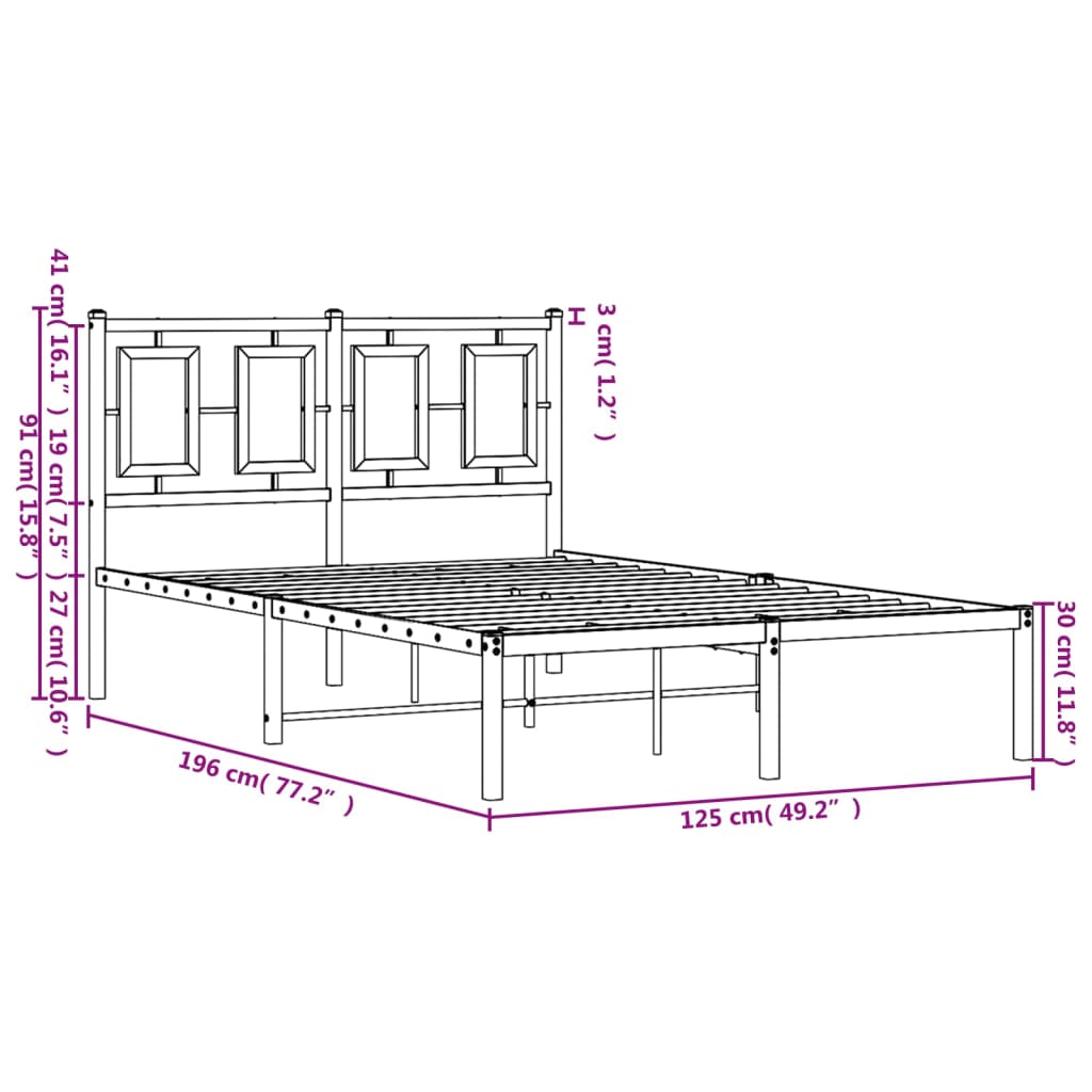 Bedframe Metaal Zwart 120 x 190 cm met hoofdbord