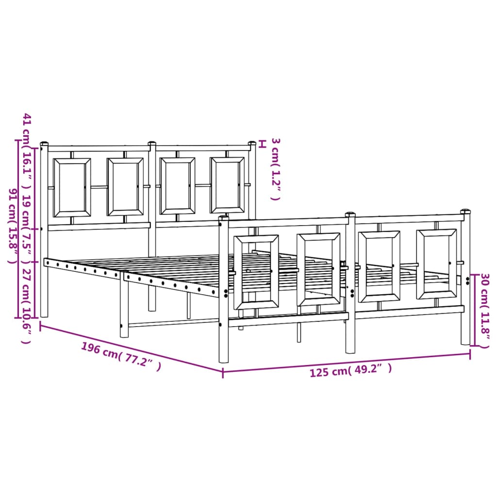 Bedframe Met Hoofd- En Voeteneinde Metaal 120 X 190 Cm Wit met hoofdbord & voetbord