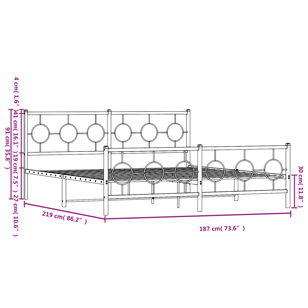 Bedframe Met Hoofd- En Voeteneinde Metaal Zwart 183 x 213 cm met hoofdbord & voetbord