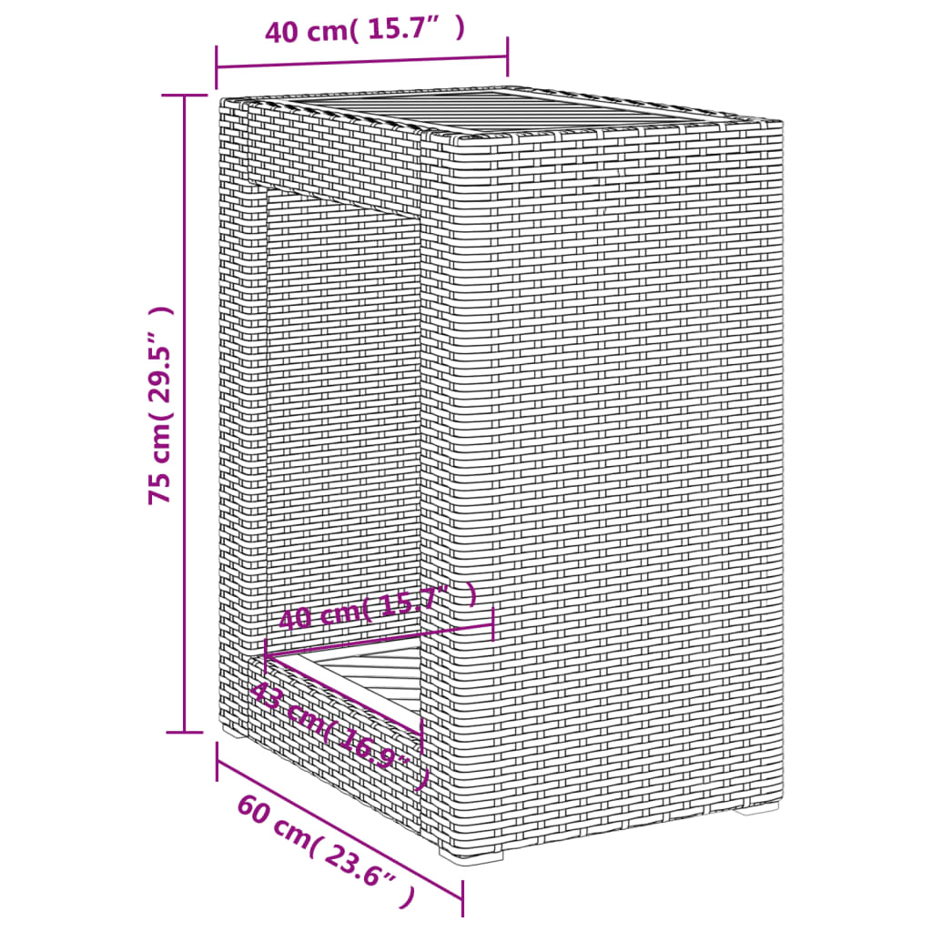 Tuinbijzettafel Met Houten Blad 60X40X75 Cm Poly Rattan Zwart
