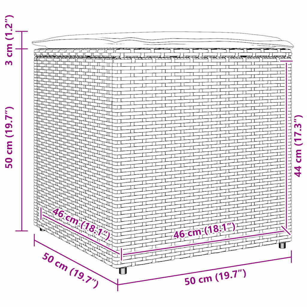 Kussenbox met opslag Zwart 50 x 50 x 50 cm poly rattan