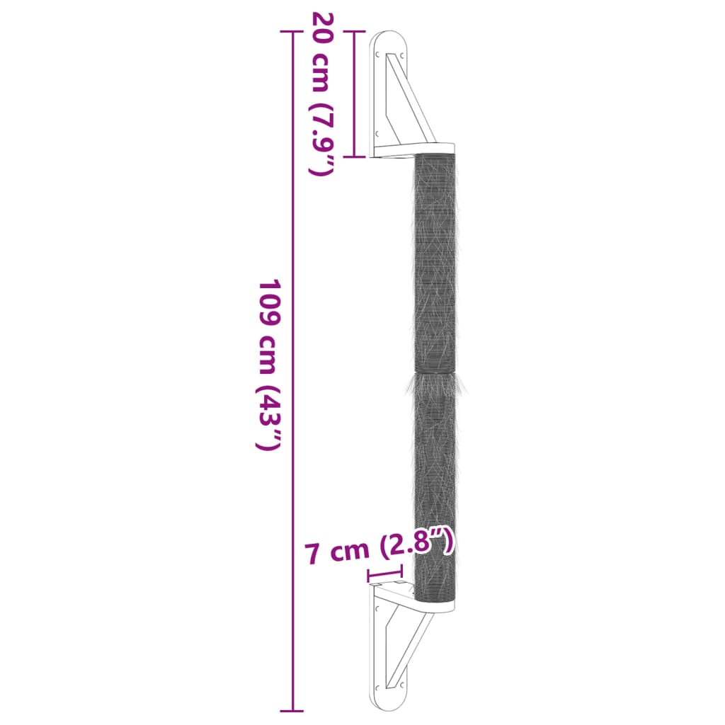 Kattenkrabpaal Wandgemonteerd 109 Cm Sisal Donkergrijs