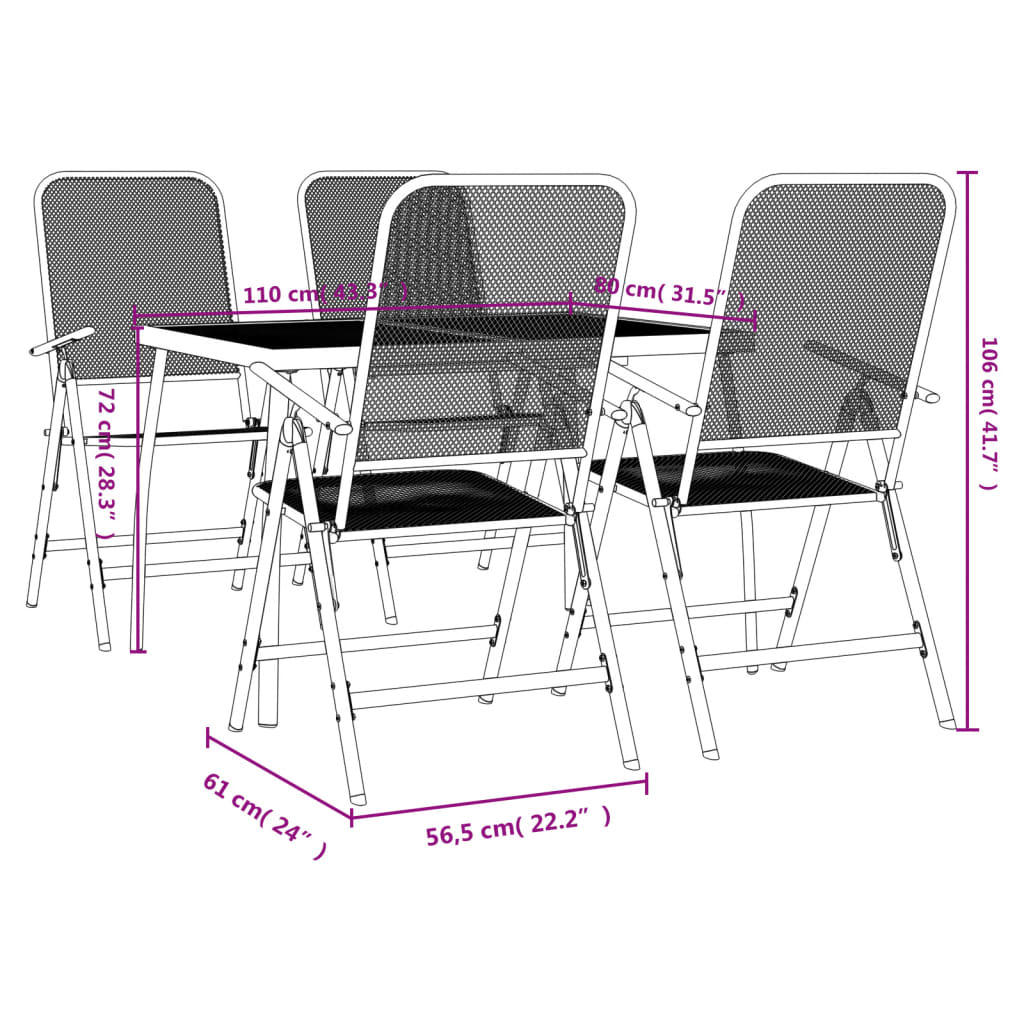 -Delige Tuinset Metaalgaas Antracietkleurig 5 110 cm tafellengte