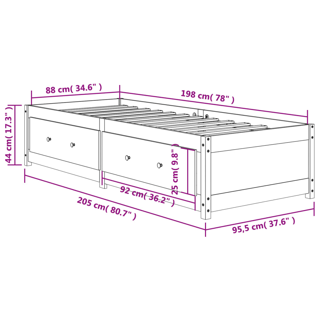 Slaapbank 90x200 cm massief grenenhout wasbruin 90 x 200 cm Bruin