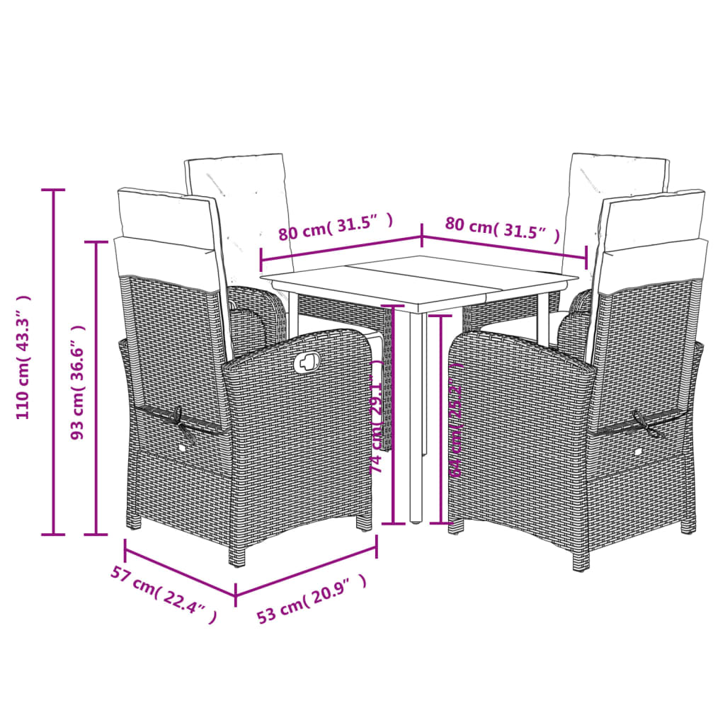 5-Delige Tuinset Met Kussens Poly Rattan Beige