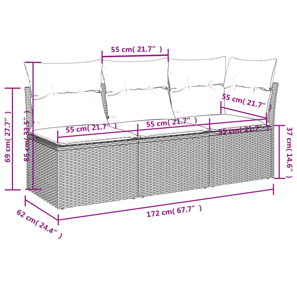Tuinbank 3-Zits Met Kussens Poly Rattan 1 Bruin