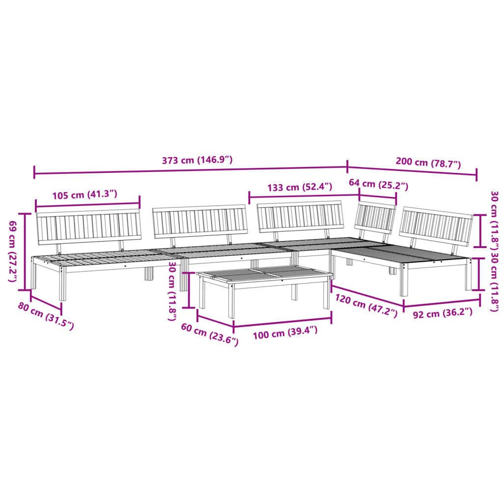 5-delige Loungeset pallet massief acaciahout