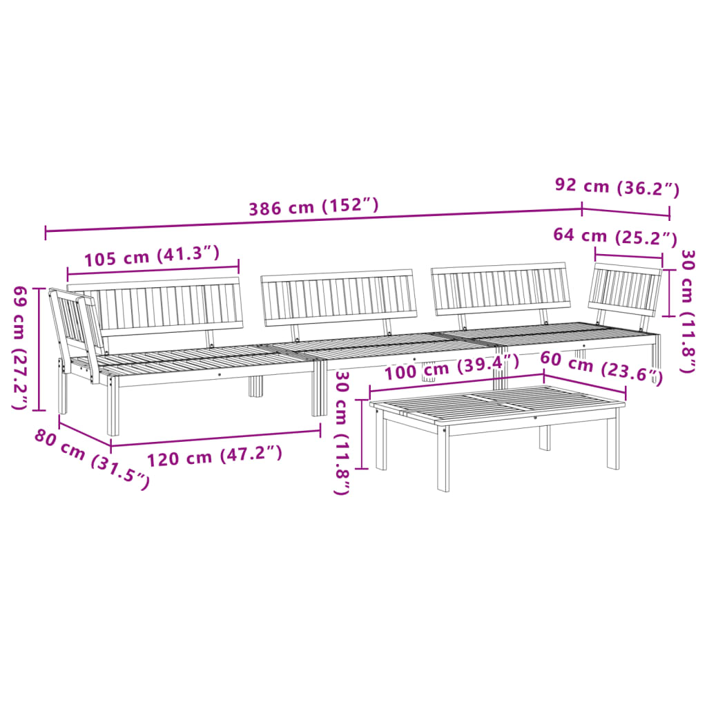 4-delige Loungeset pallet massief acaciahout