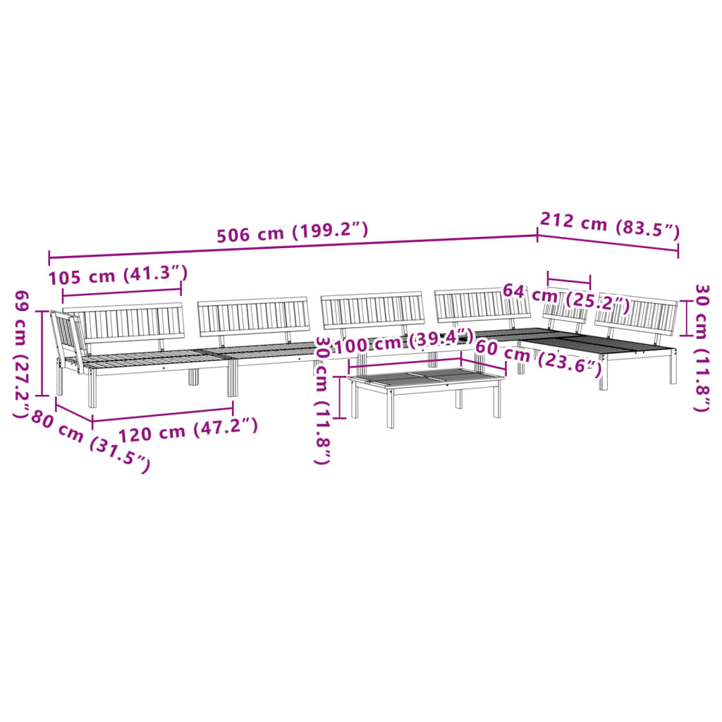 6-delige Loungeset pallet massief acaciahout