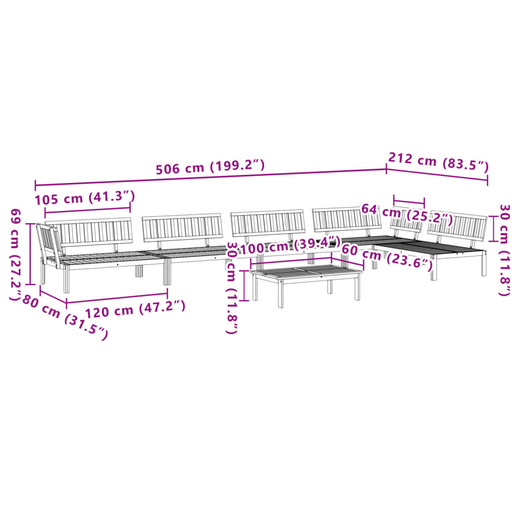 6-Delige Loungeset Pallet Massief Acaciahout Bruin 1