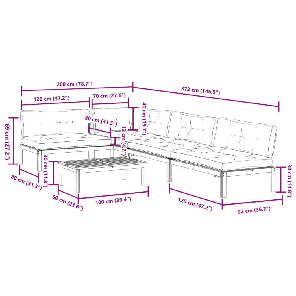 5-Delige Loungeset Pallet Met Kussens Massief Acaciahout Antraciet 1
