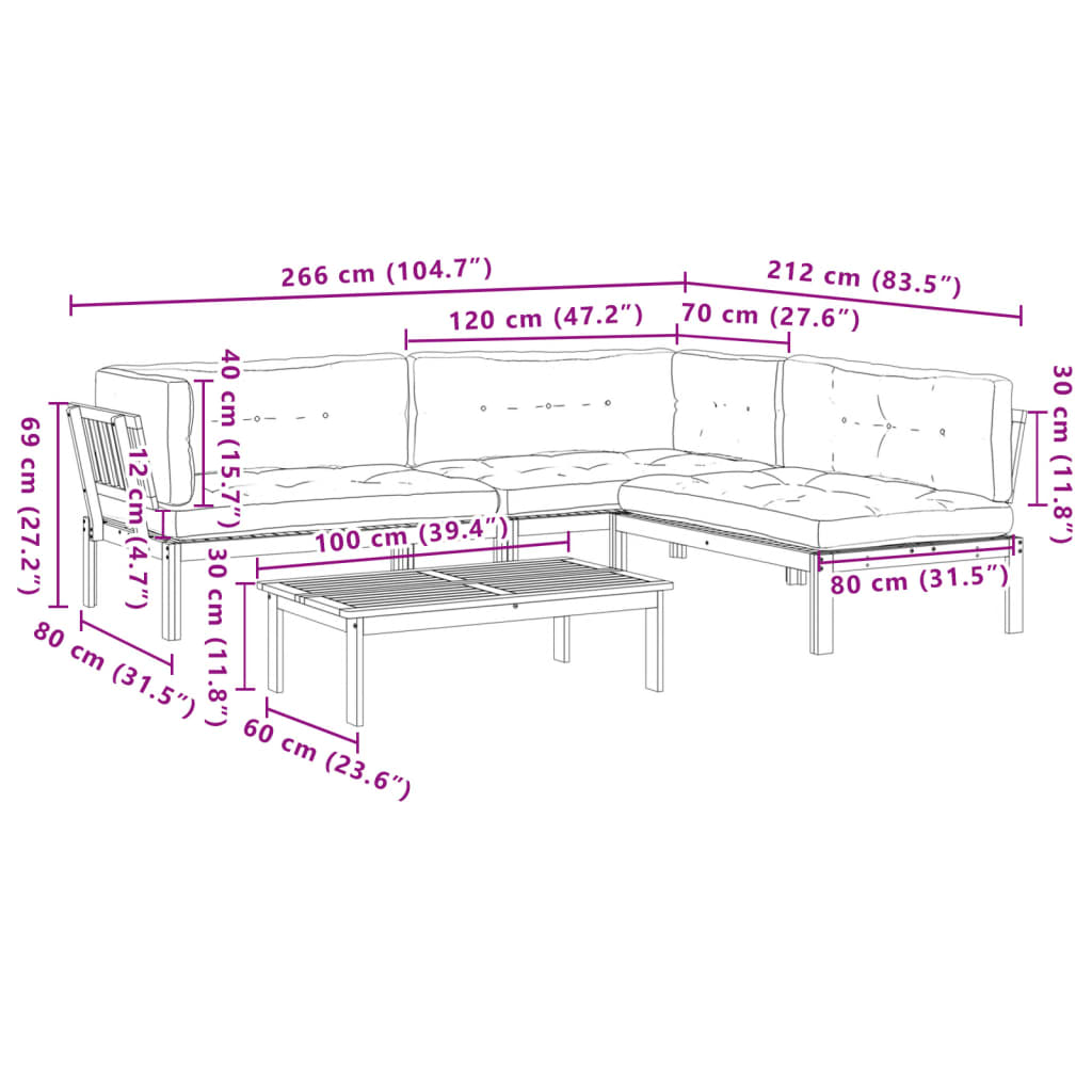 4-Delige Loungeset Pallet Met Kussens Massief Acaciahout Grijs 1