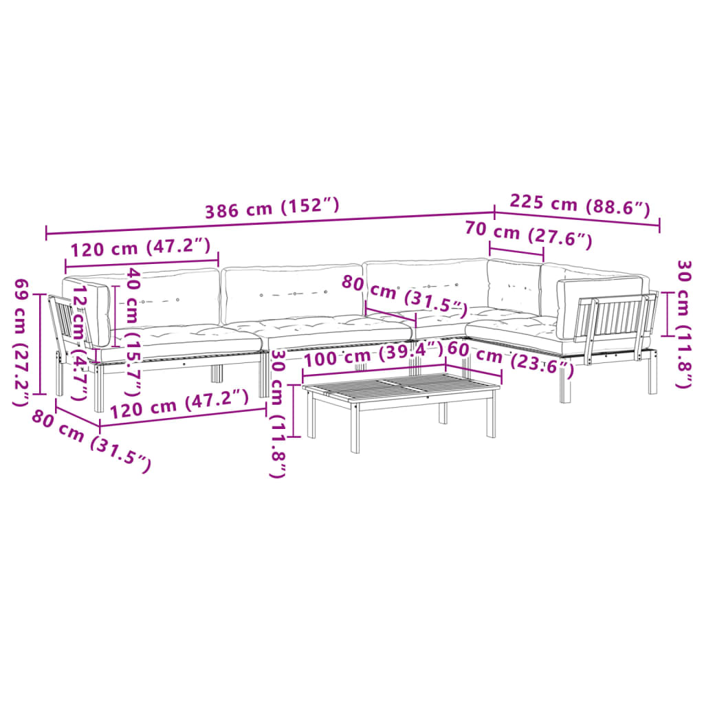 5-Delige Loungeset Pallet Met Kussens Massief Acaciahout Grijs 1