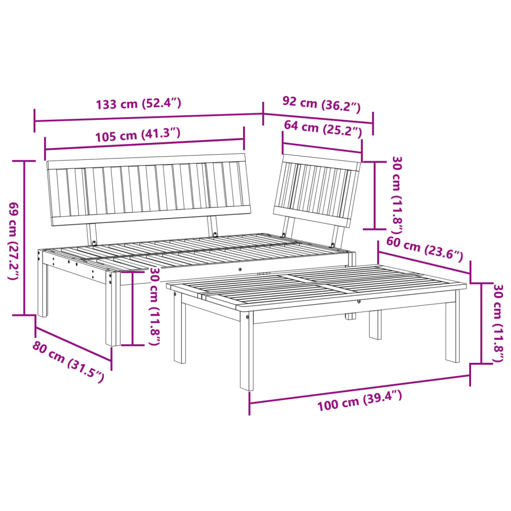 2-delige Loungeset pallet massief acaciahout