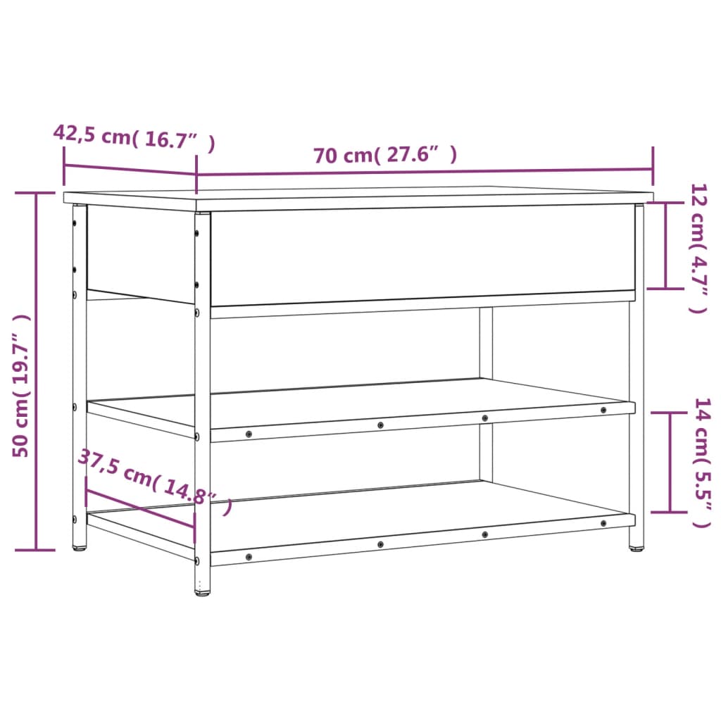 Schoenenbankje 70X42,5X50 Cm Bewerkt Hout Kleurig 70 x 42.5 x 50 cm Gerookt eiken