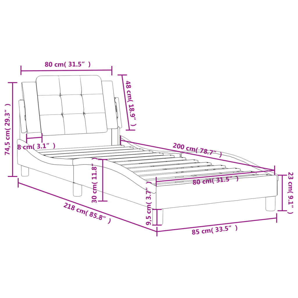 Bedframe met hoofdbord kunstleer grijs 80x200 cm